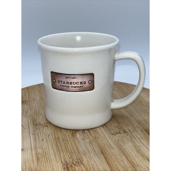 Retired 2010 STARBUCKS COFFEE COMPANY COPPER PLATE LOGO EST 1971 MUG CUP 16oz - Picture 1 of 6